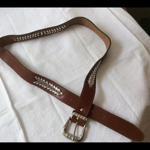 Brown Handmade Leather Handmade Belt w/silver accents. M/L 32”-35”